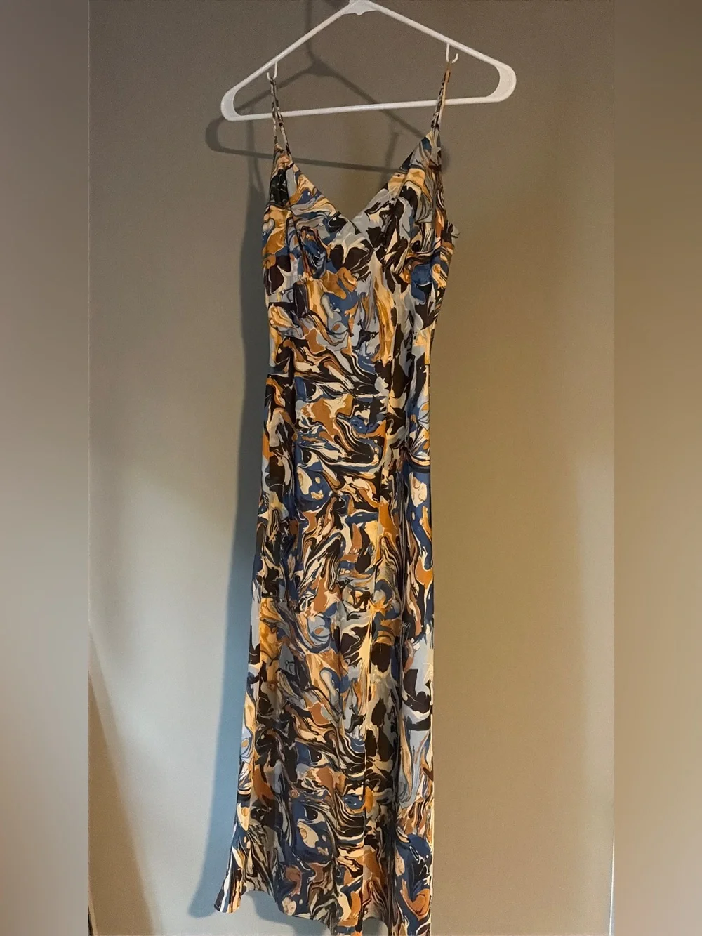 Abercrombie & Fitch Blue and Gold Marble Slip Maxi Dress